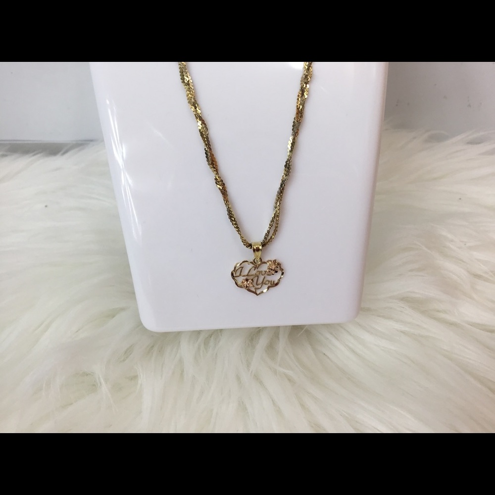 SOLD—14 Karat Necklace with I Love You Pendant - Picture 2 of 6